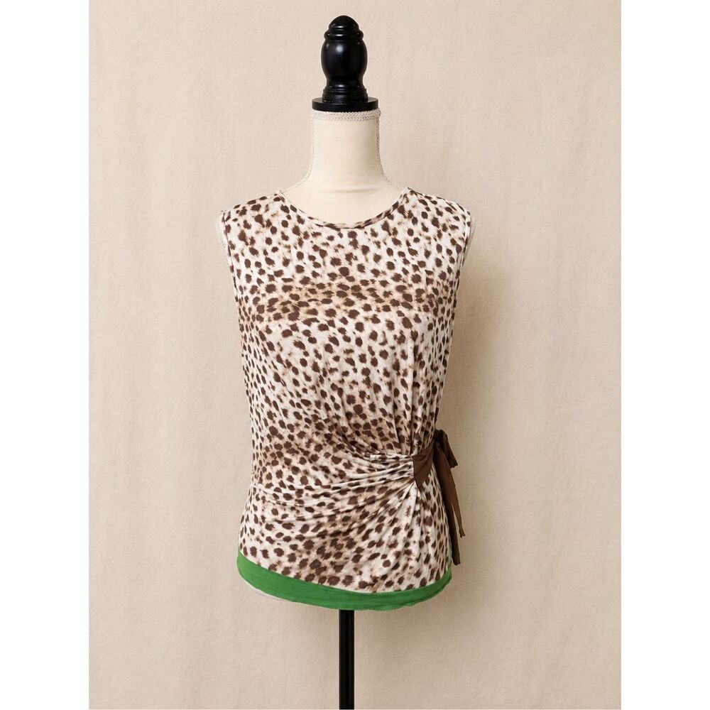 Purificacion Garcia Leopard Print Ruched Sleeveless Top Size Large Brown